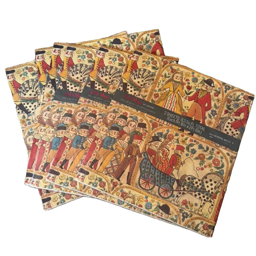 Vintage Colonial Scene Print Gift Wrap Paper By Color Magic 6 + Sheets 20"x30"